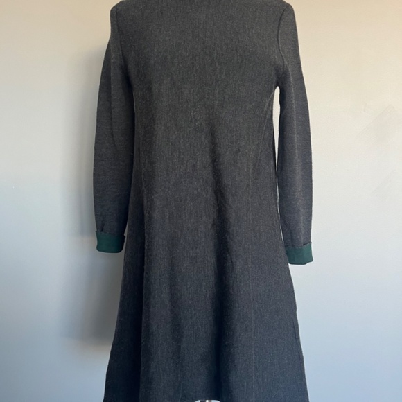 COS Gray/Emerald Green Double-Faced Merino Wool Cotton A-Line Knit Casual Dress - Picture 7 of 16